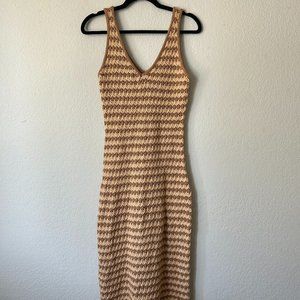 LUSH Bohemian Boho crochet midi Tank Top dress LARGE Womens Tan beige sleeveless